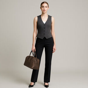 LANVIN Boston Bag Chocolate Brown L Logo Canvas Leather